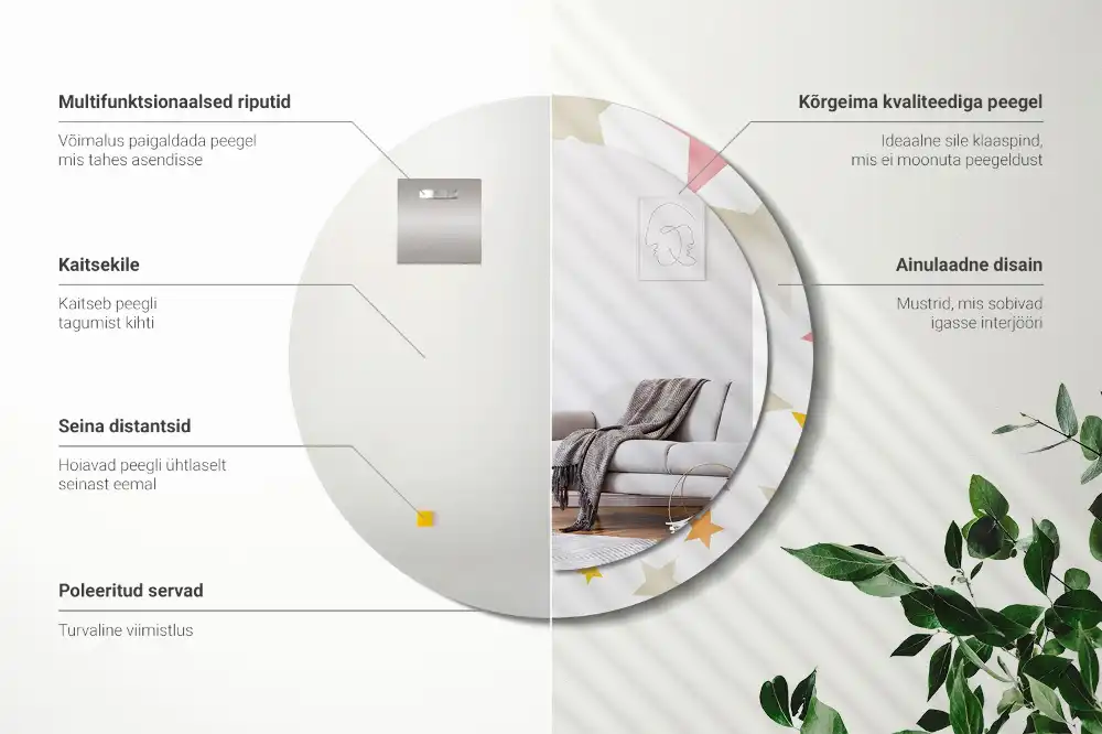 Spiegel mit bedrucktem Rahmen rund Pastellsterne