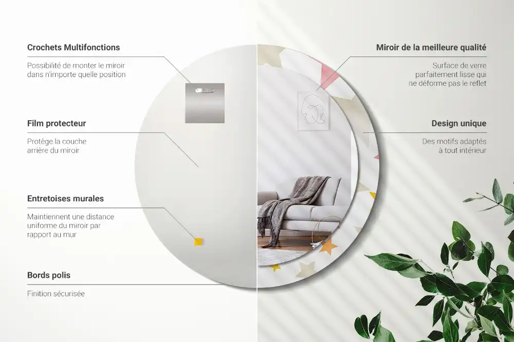 Spiegel mit bedrucktem Rahmen rund Pastellsterne