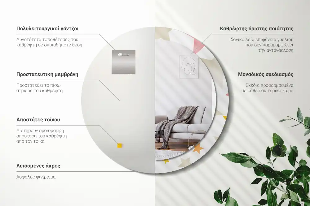 Spiegel mit bedrucktem Rahmen rund Pastellsterne