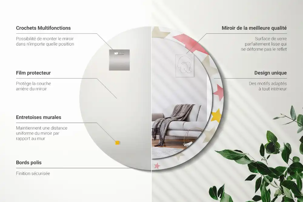 Spiegel mit bedrucktem Rahmen rund Pastellsterne