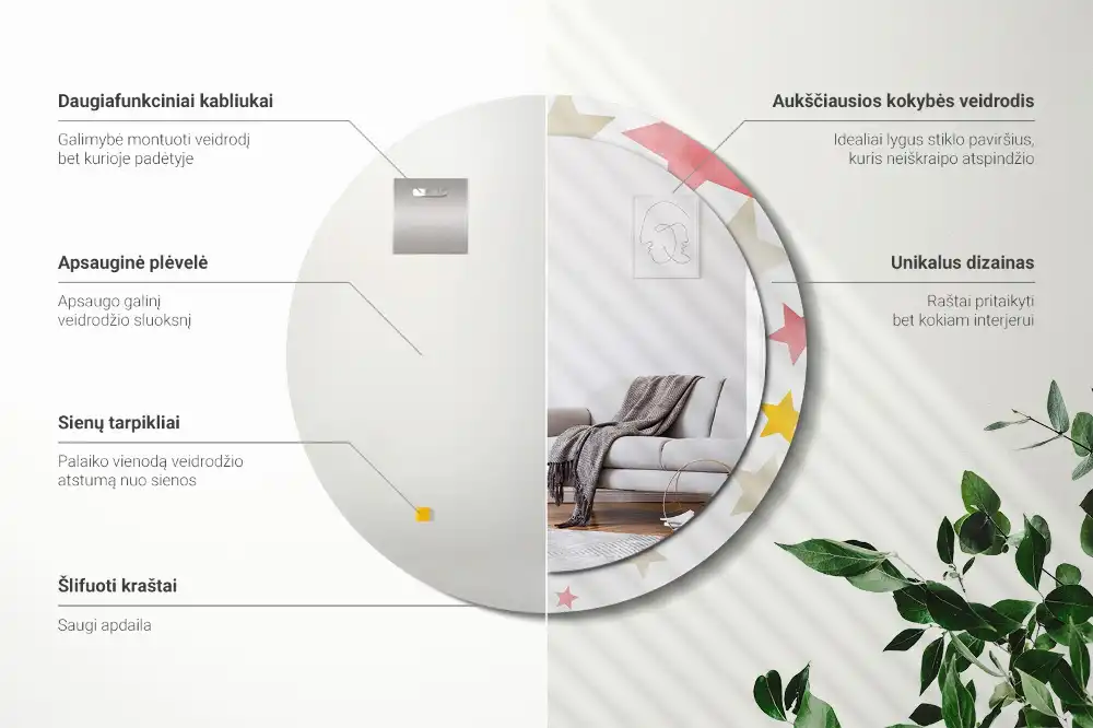 Spiegel mit bedrucktem Rahmen rund Pastellsterne