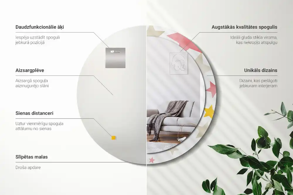 Spiegel mit bedrucktem Rahmen rund Pastellsterne