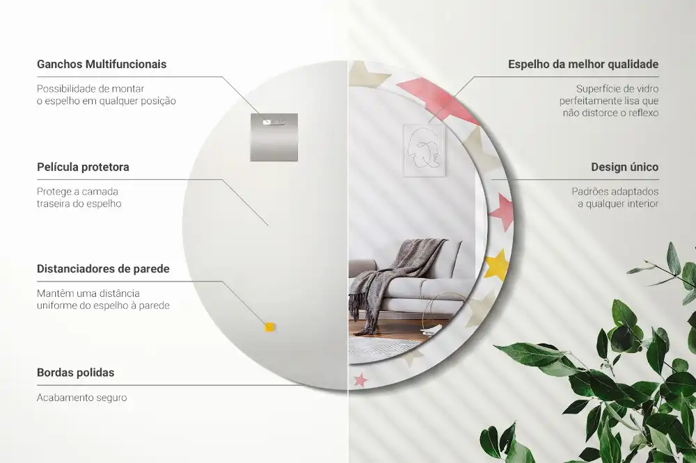 Spiegel mit bedrucktem Rahmen rund Pastellsterne