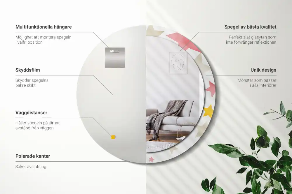 Spiegel mit bedrucktem Rahmen rund Pastellsterne