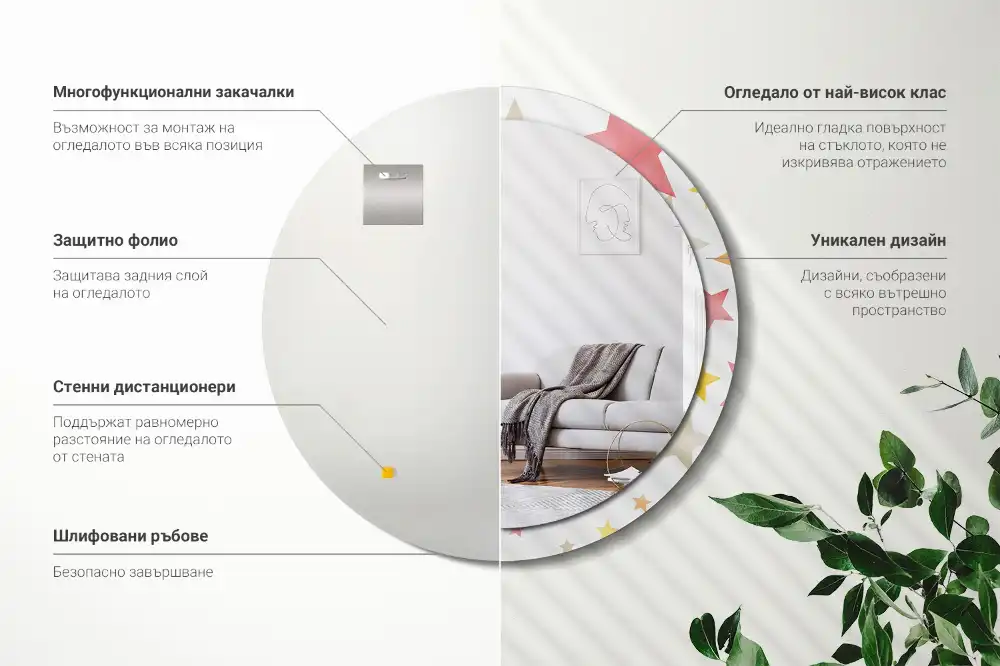 Spiegel mit bedrucktem Rahmen rund Pastellsterne