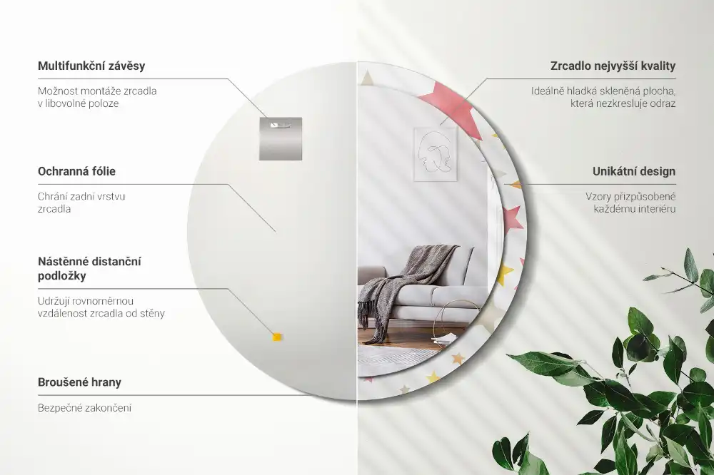 Spiegel mit bedrucktem Rahmen rund Pastellsterne