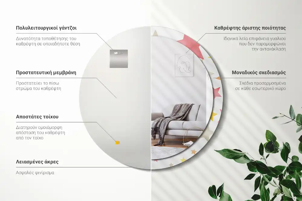 Spiegel mit bedrucktem Rahmen rund Pastellsterne