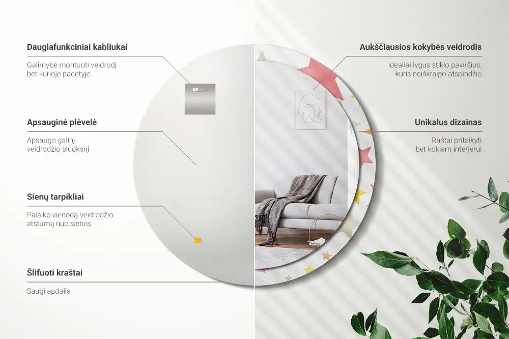 Spiegel mit bedrucktem Rahmen rund Pastellsterne