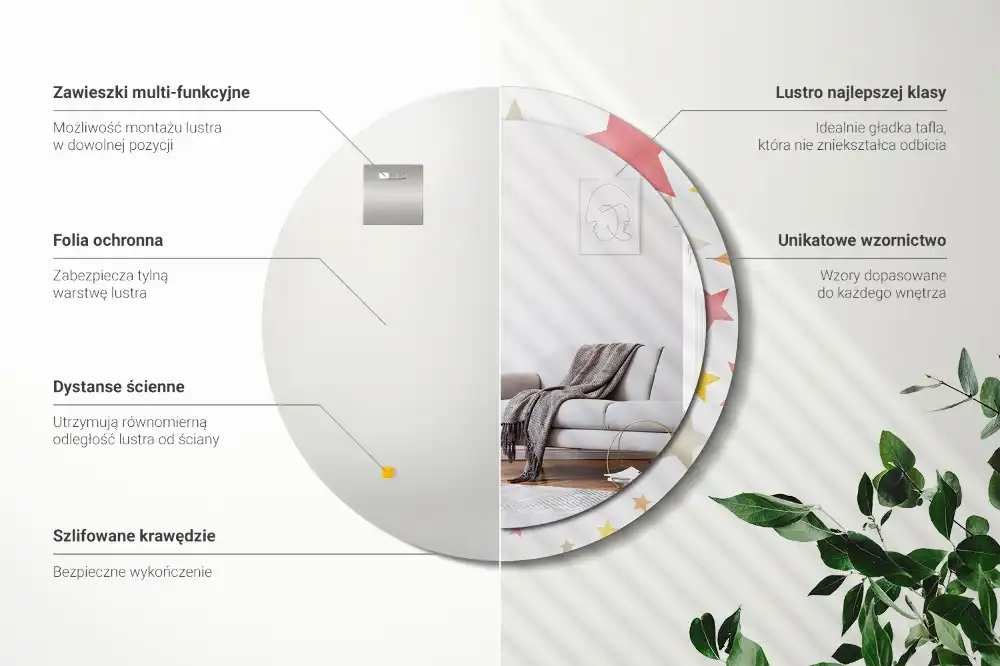 Spiegel mit bedrucktem Rahmen rund Pastellsterne