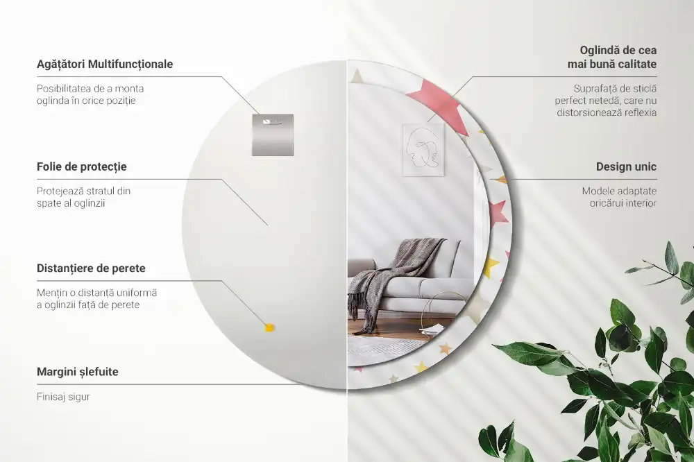 Spiegel mit bedrucktem Rahmen rund Pastellsterne