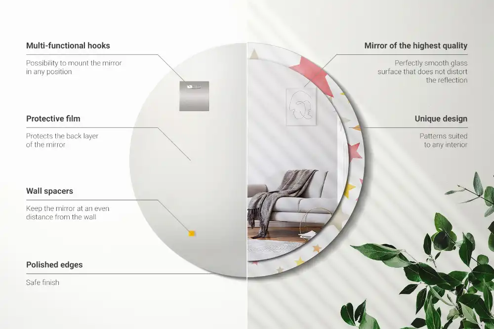 Spiegel mit bedrucktem Rahmen rund Pastellsterne