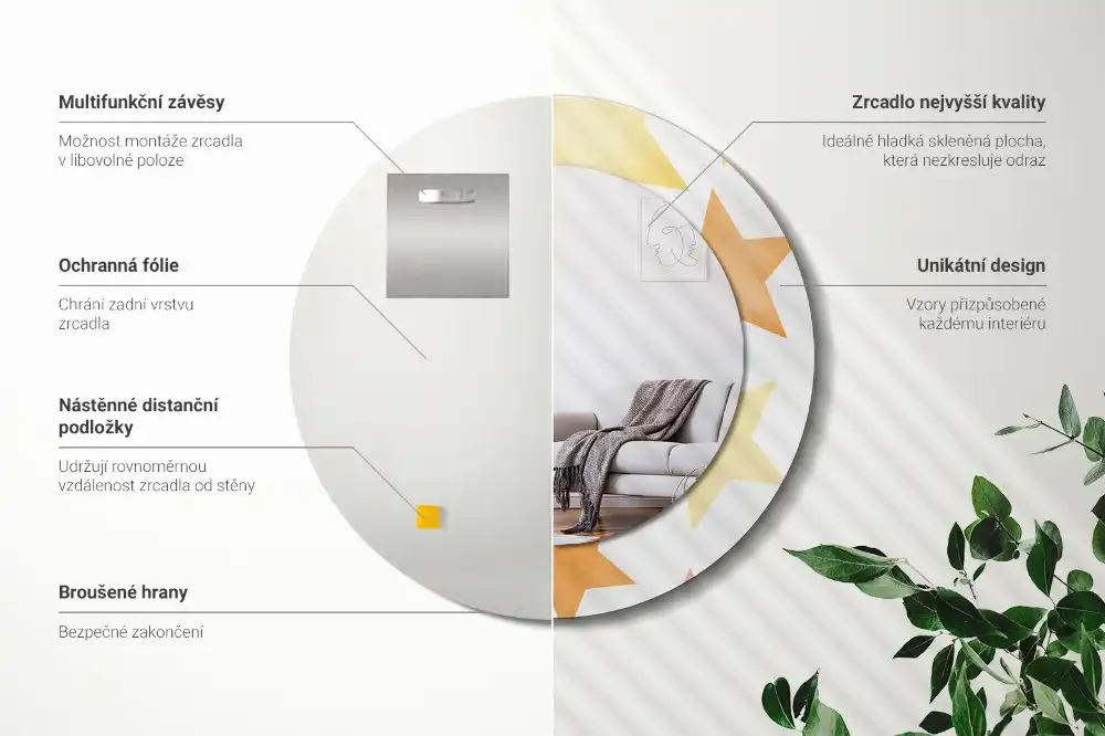 Spiegel mit bedrucktem Rahmen rund Pastellsterne