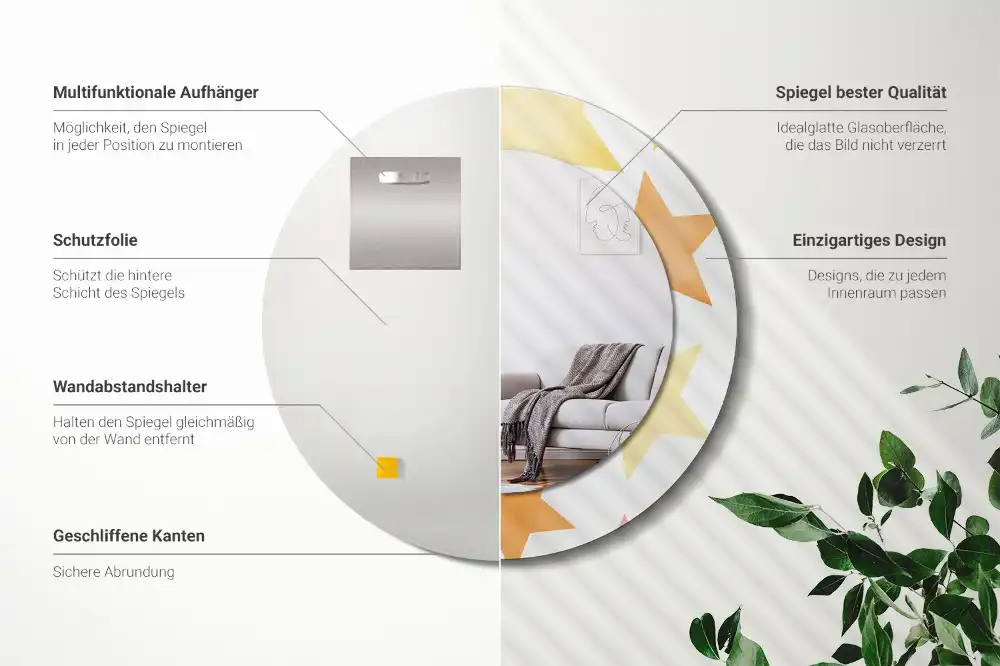 Spiegel mit bedrucktem Rahmen rund Pastellsterne