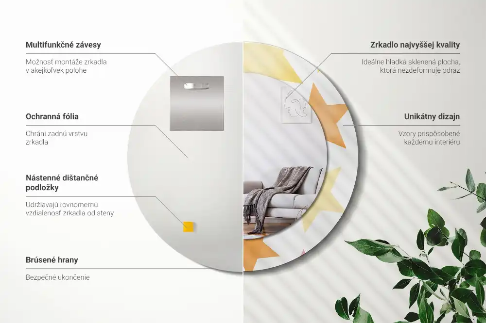 Spiegel mit bedrucktem Rahmen rund Pastellsterne