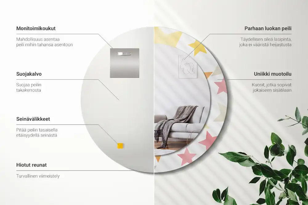 Spiegel mit bedrucktem Rahmen rund Pastellsterne