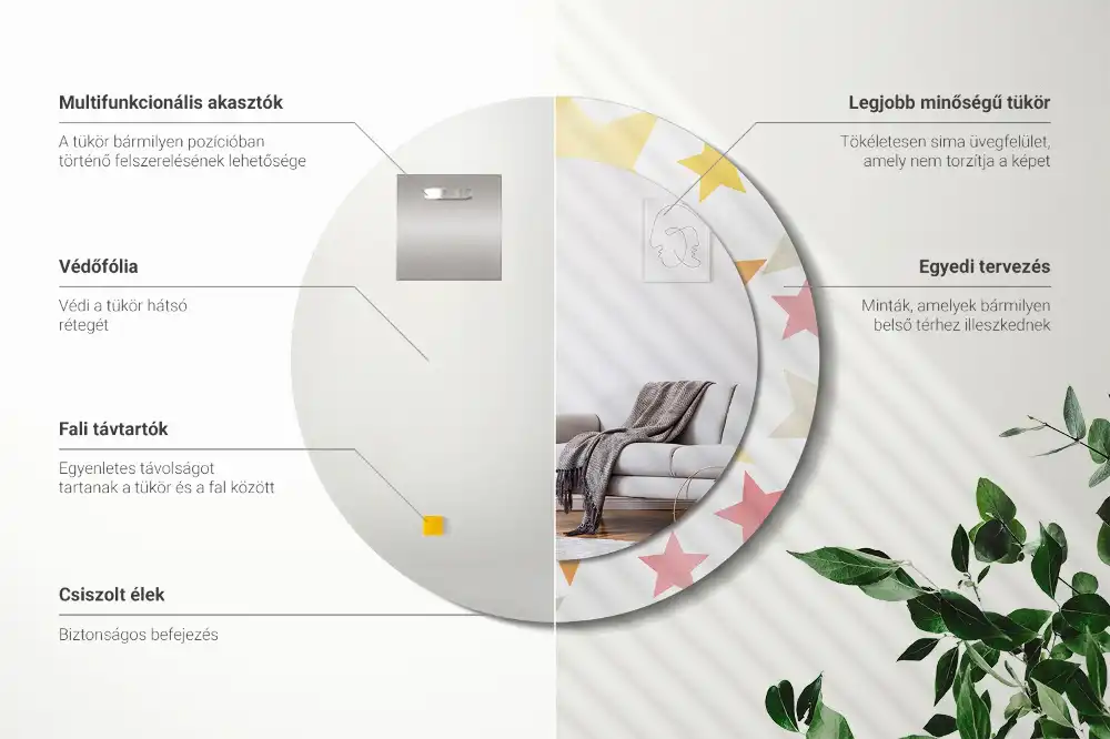 Spiegel mit bedrucktem Rahmen rund Pastellsterne