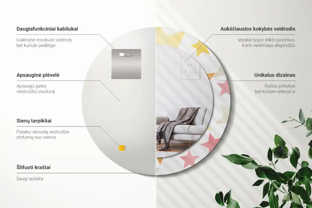 Spiegel mit bedrucktem Rahmen rund Pastellsterne