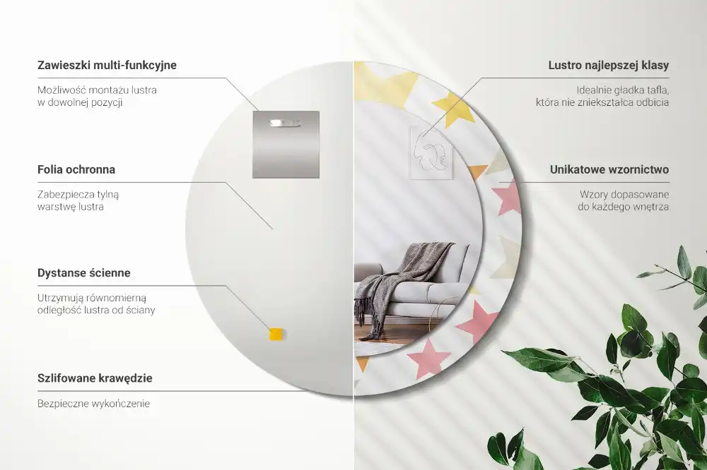 Spiegel mit bedrucktem Rahmen rund Pastellsterne