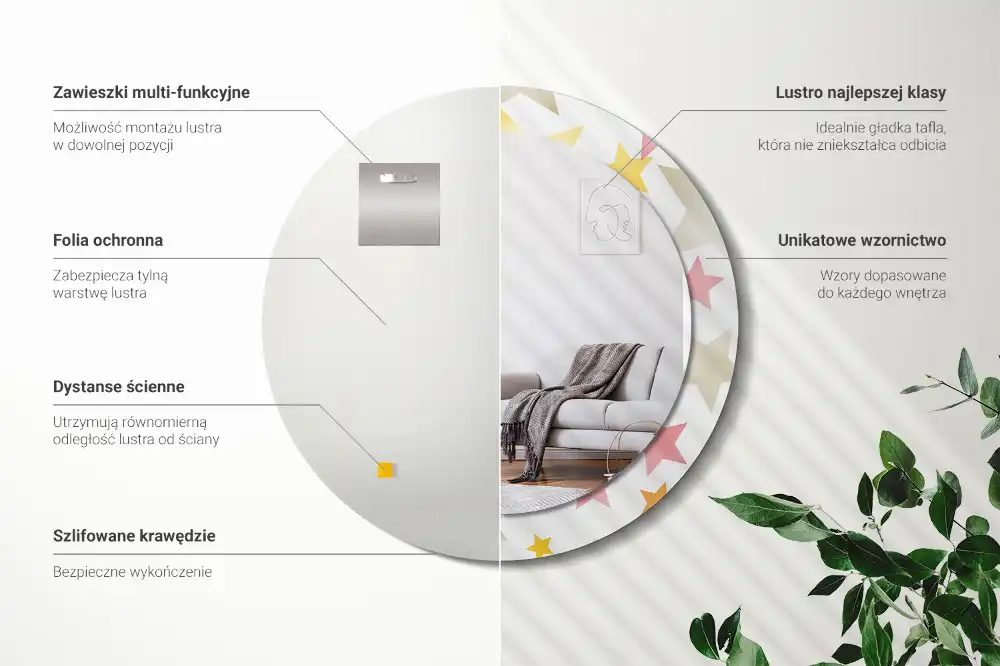 Spiegel mit bedrucktem Rahmen rund Pastellsterne