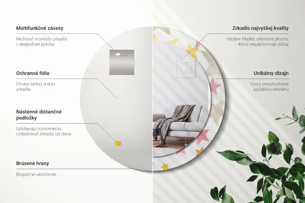 Spiegel mit bedrucktem Rahmen rund Pastellsterne