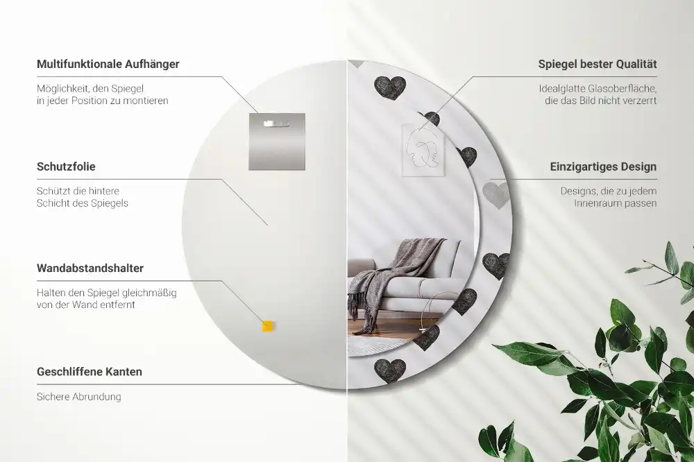 Spiegel rund Abstrakte Herzen