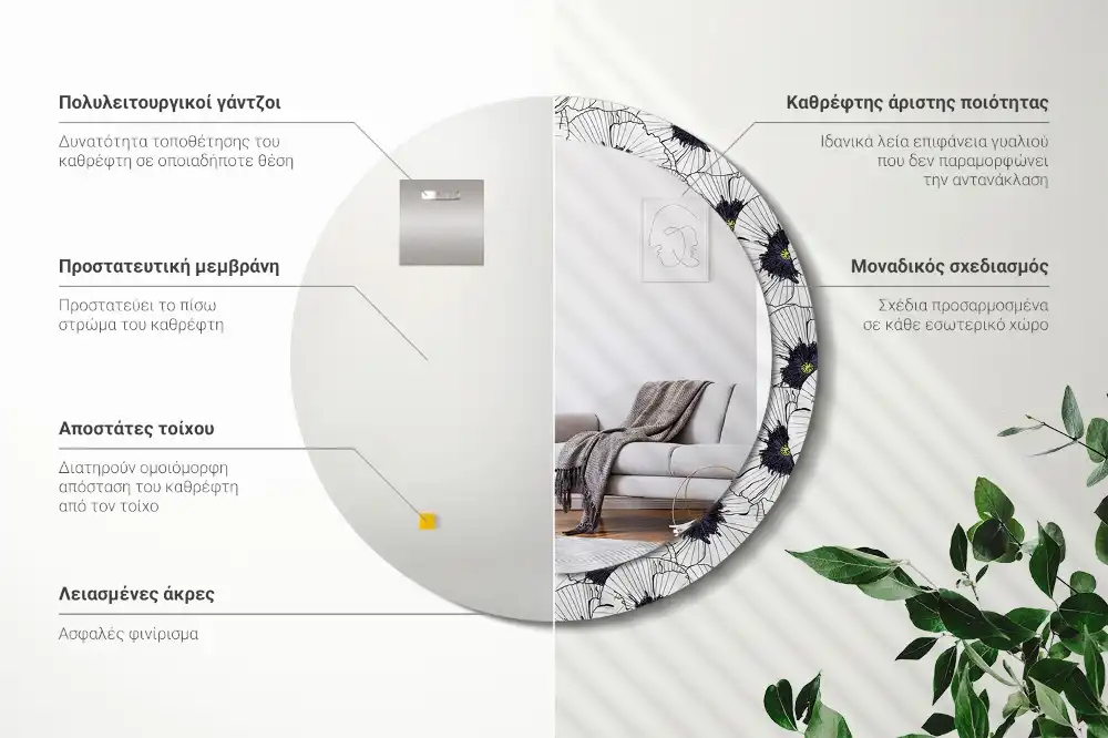 Spiegel rund Blumenkomposition