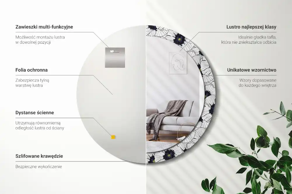 Spiegel rund Blumenkomposition