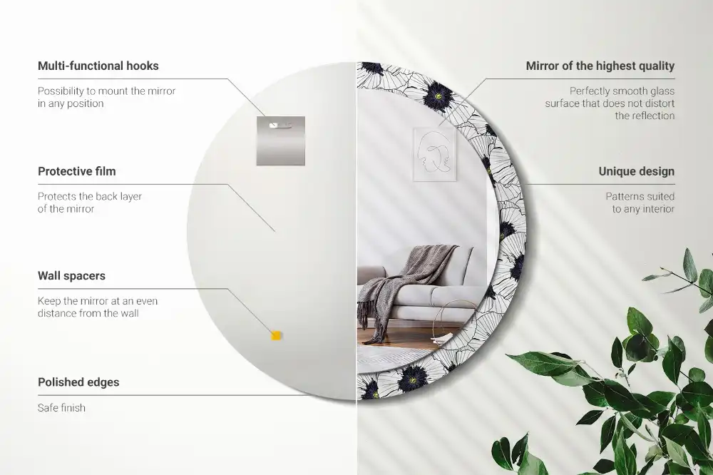 Spiegel rund Blumenkomposition