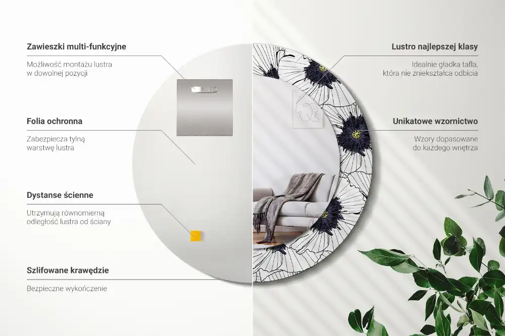 Spiegel rund Blumenkomposition