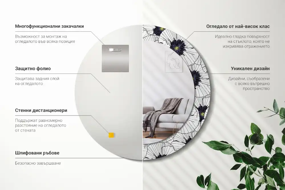 Spiegel rund Blumenkomposition