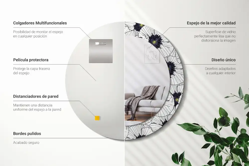 Spiegel rund Blumenkomposition