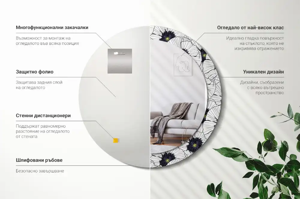 Spiegel rund Blumenkomposition