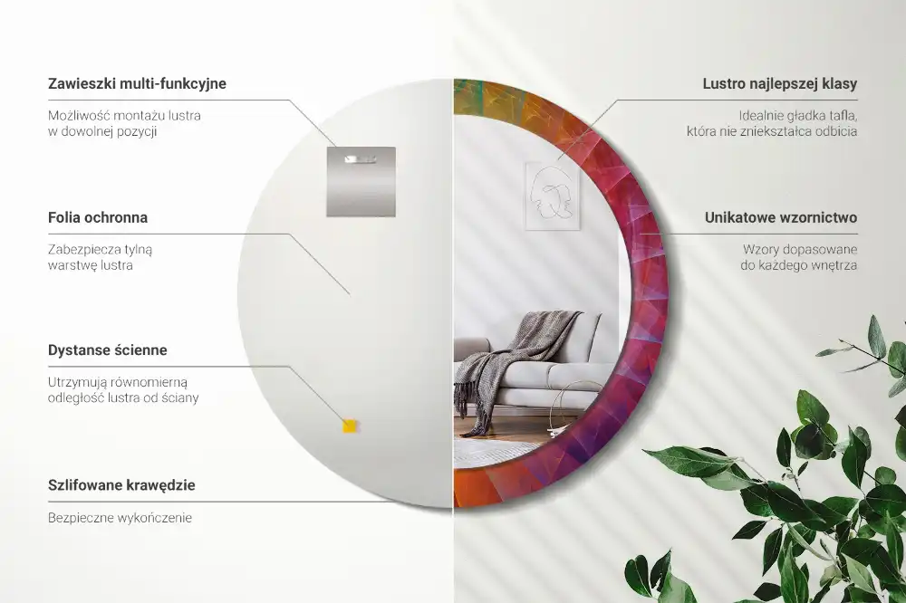 Spiegel mit bedrucktem Rahmen rund Farbpalette