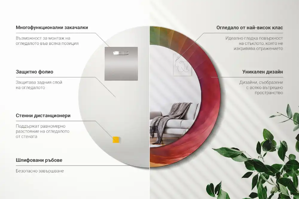 Spiegel mit bedrucktem Rahmen rund Farbpalette