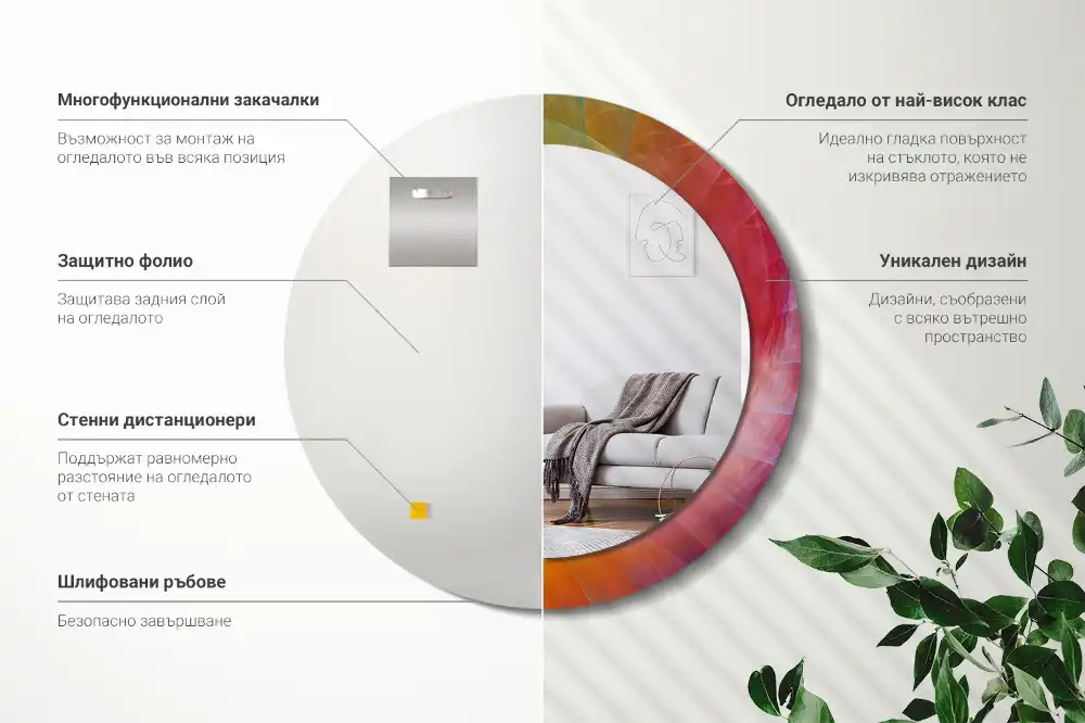 Spiegel mit bedrucktem Rahmen rund Farbpalette