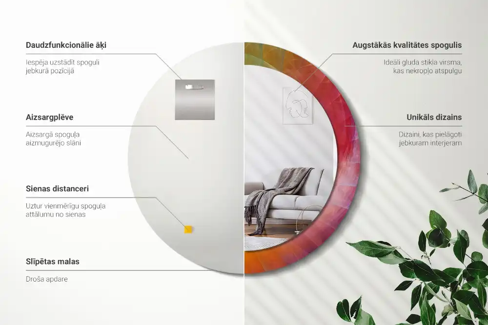Spiegel mit bedrucktem Rahmen rund Farbpalette