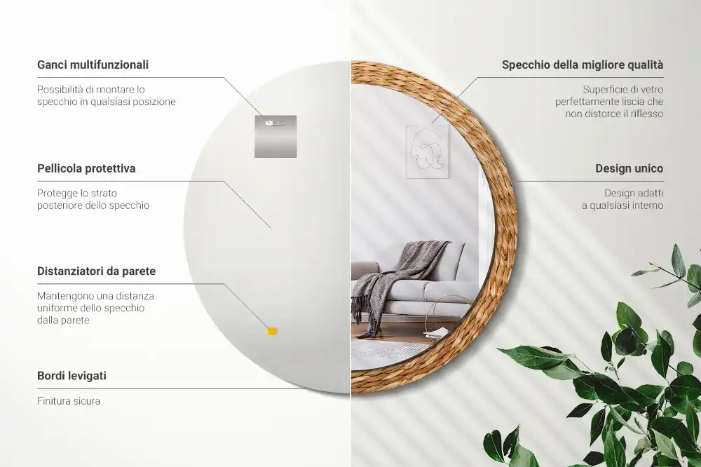 Spiegel rund Weidengeflecht-Muster