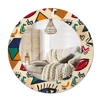 Spiegel mit bedrucktem Rahmen rund Pop-Art-Stil