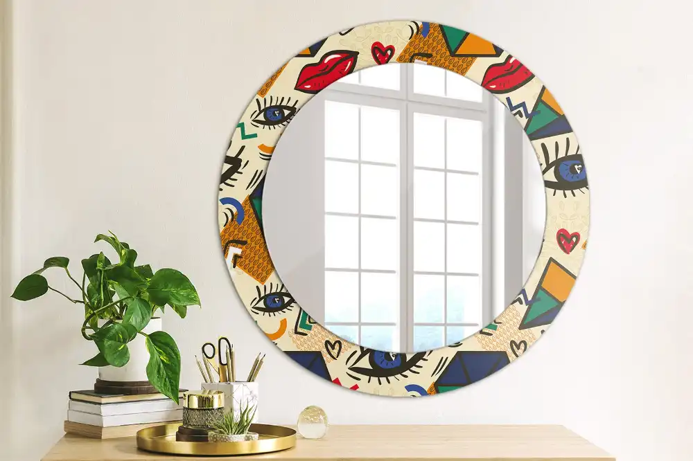 Spiegel mit bedrucktem Rahmen rund Pop-Art-Stil