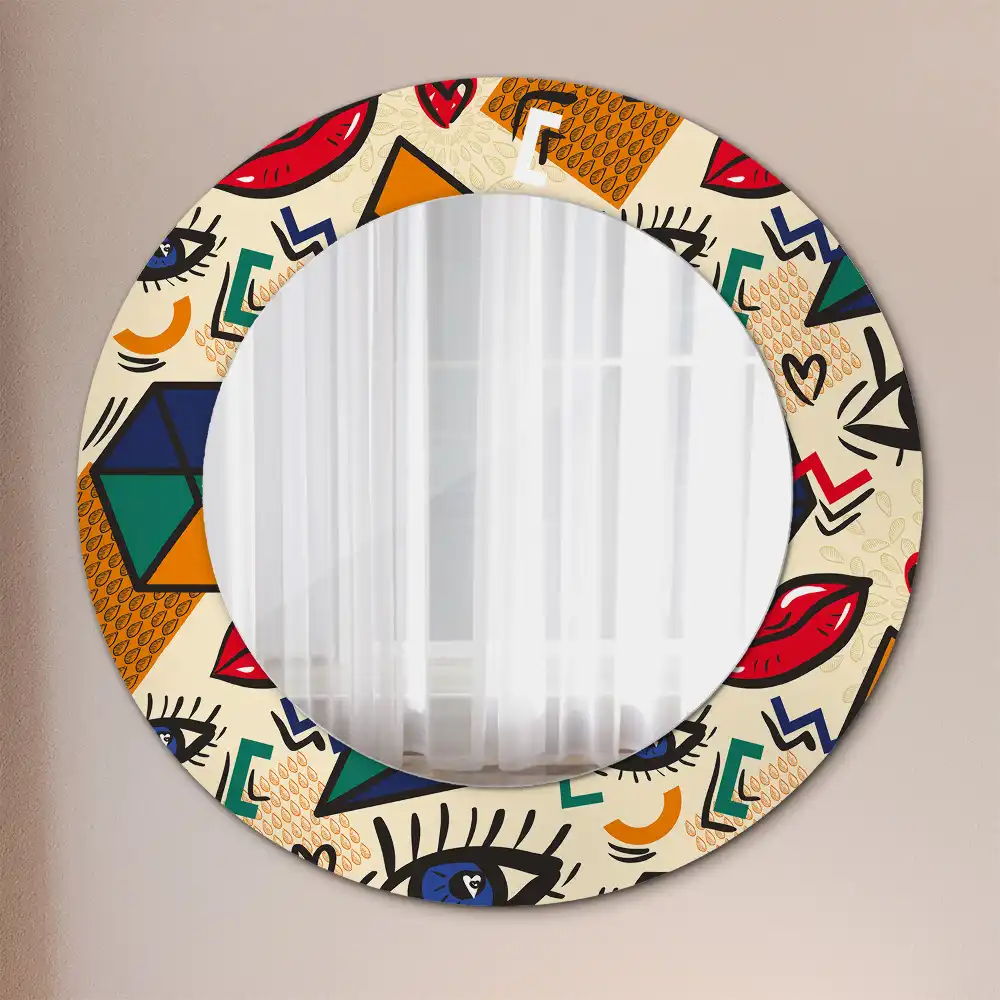 Spiegel mit bedrucktem Rahmen rund Pop-Art-Stil