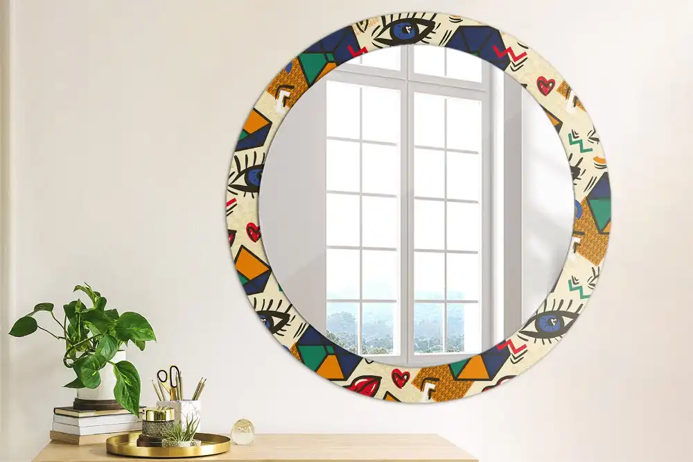 Spiegel mit bedrucktem Rahmen rund Pop-Art-Stil