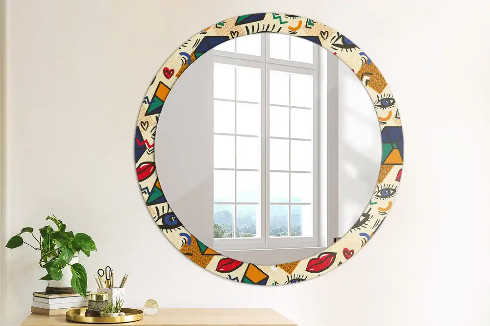 Spiegel mit bedrucktem Rahmen rund Pop-Art-Stil