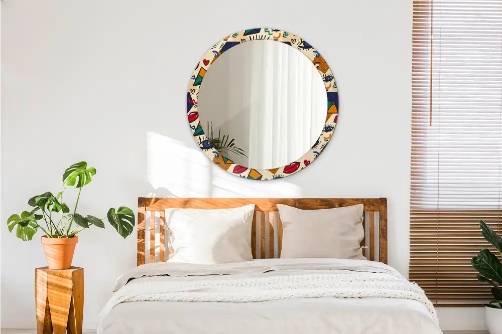 Spiegel mit bedrucktem Rahmen rund Pop-Art-Stil