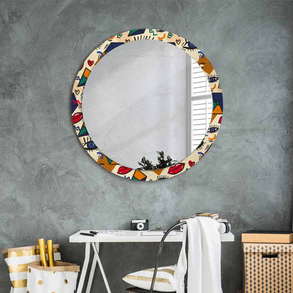 Spiegel mit bedrucktem Rahmen rund Pop-Art-Stil