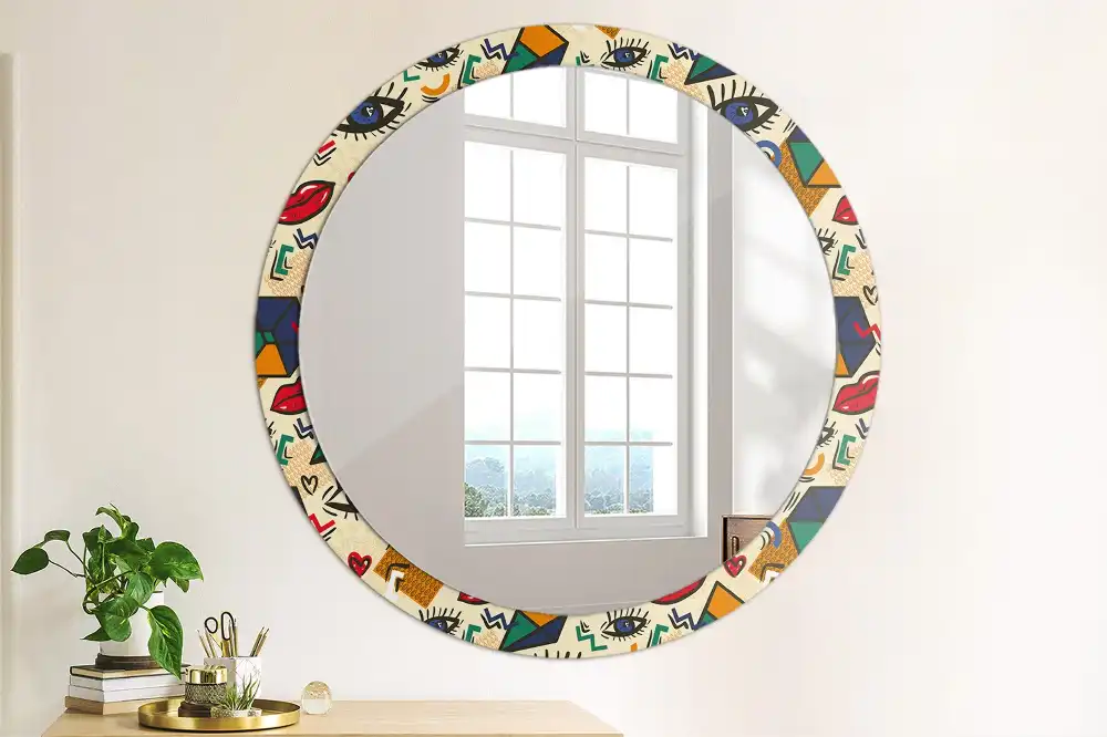 Spiegel mit bedrucktem Rahmen rund Pop-Art-Stil
