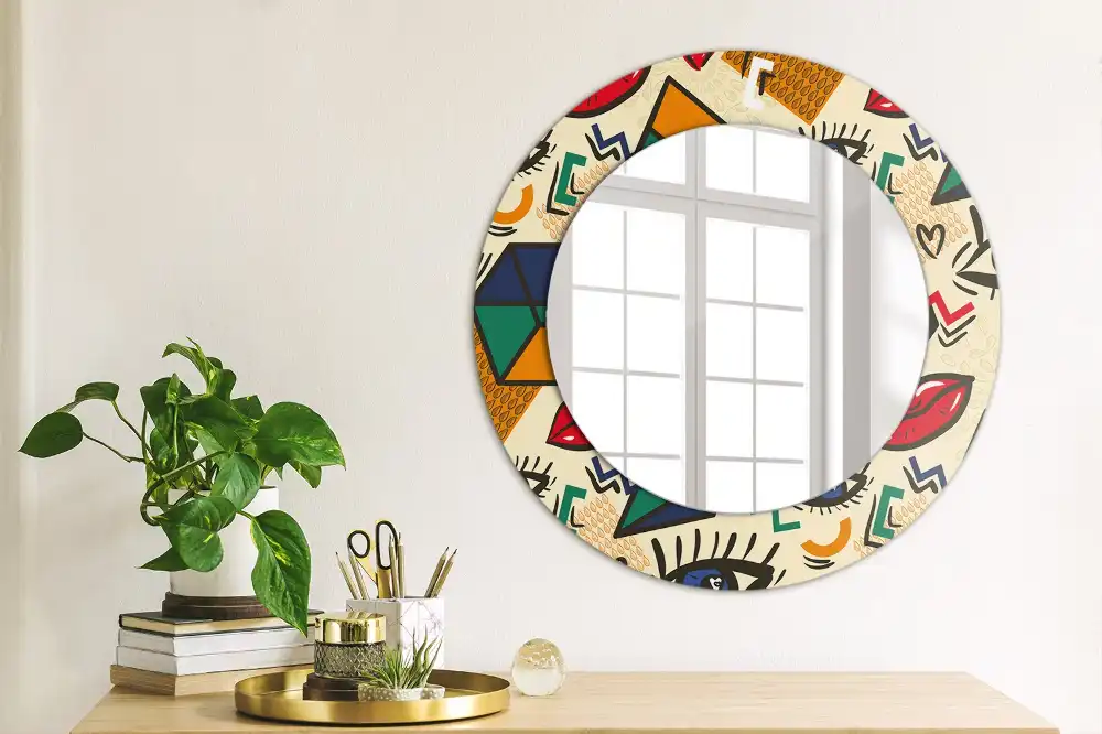 Spiegel mit bedrucktem Rahmen rund Pop-Art-Stil