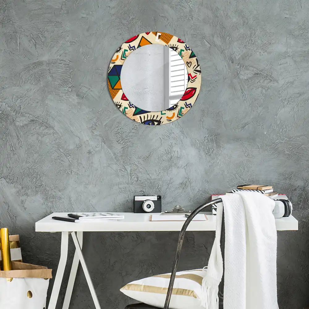 Spiegel mit bedrucktem Rahmen rund Pop-Art-Stil