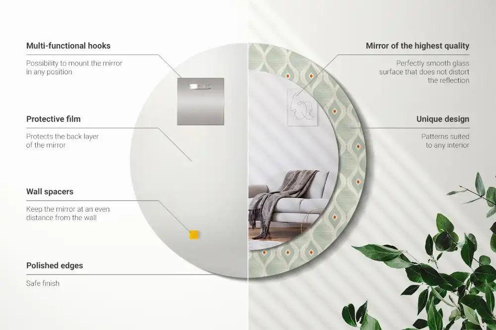 Spiegel mit bedrucktem Rahmen rund Klassisches Vintage-Muster