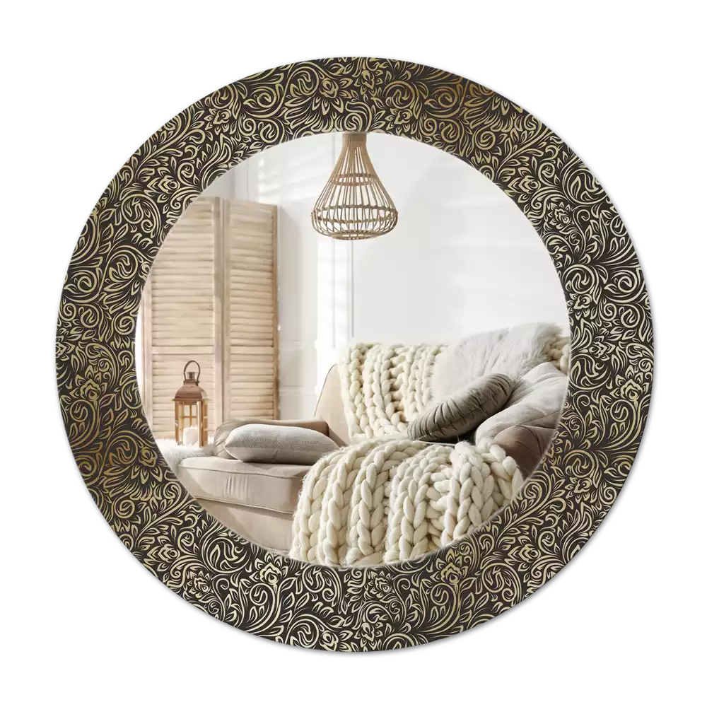 Spiegel mit bedrucktem Rahmen rund Blumenornament