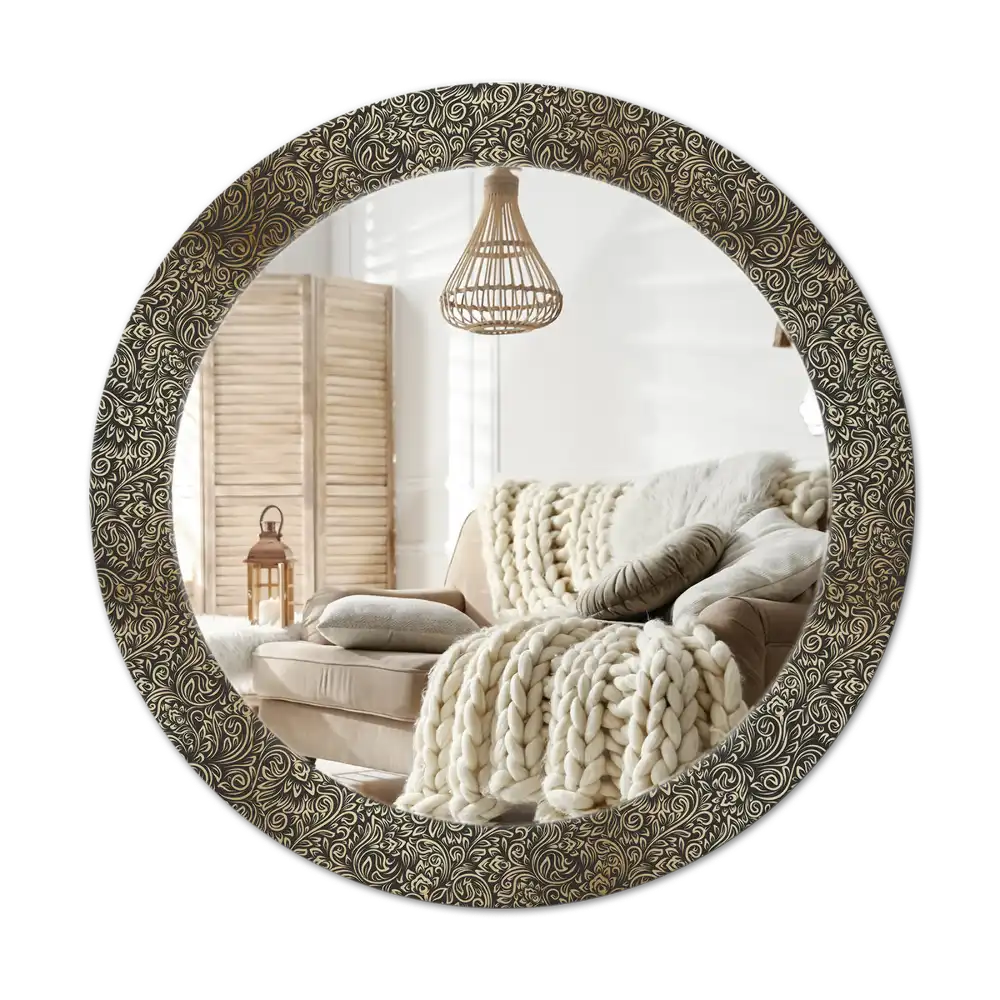 Spiegel mit bedrucktem Rahmen rund Blumenornament